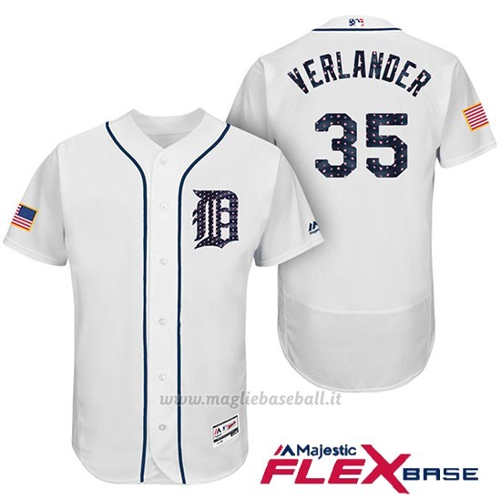 Maglia Baseball Uomo Detroit Tigers 2017 Estrellas y Rayas Justin Verlander Bianco Flex Base